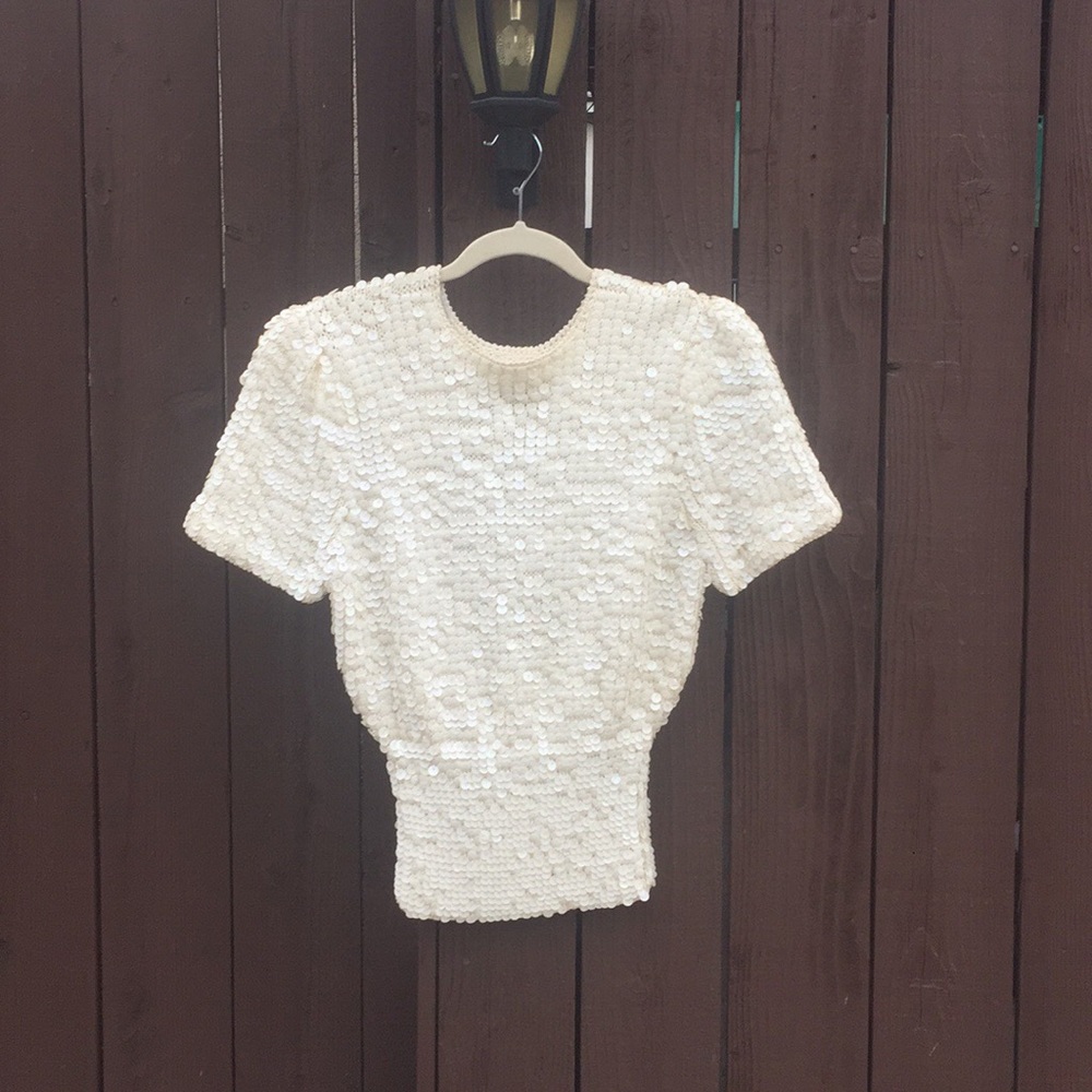 Nanell off white sequins knitted top